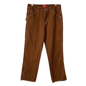 Dickies Girl Brown Carpenter Pants White Contrast Stitch Utility Size 11/30